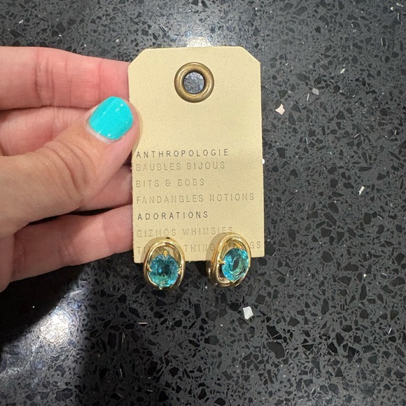 Anthropologie Jewelry - Anthropologie Gold-Tone Earrings with Teal Stones